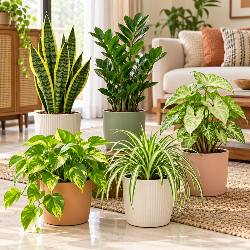Easy care indoor five plant bundle