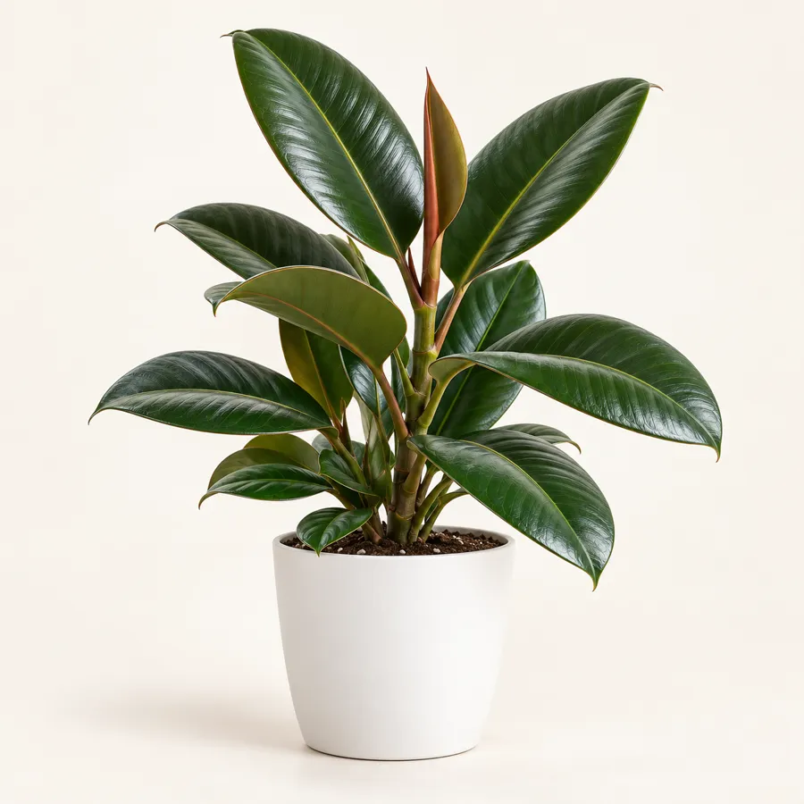 Rubber Plant for bright indoor room in plastic pot