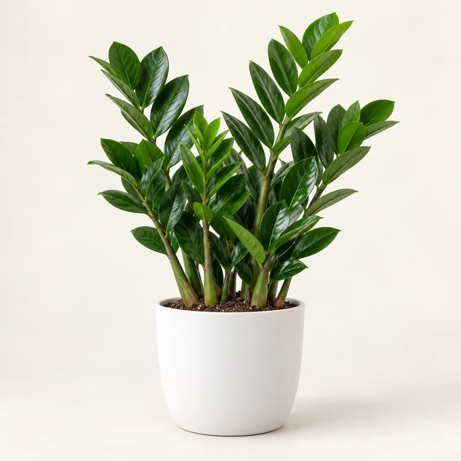 Office plants in modern plastic planters
